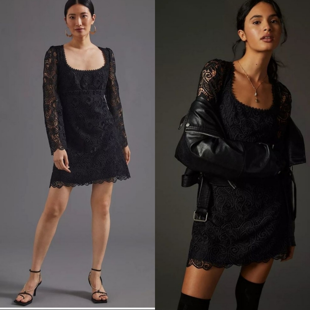Anthropologie Maeve Black Embroidered Lace Mini Dress